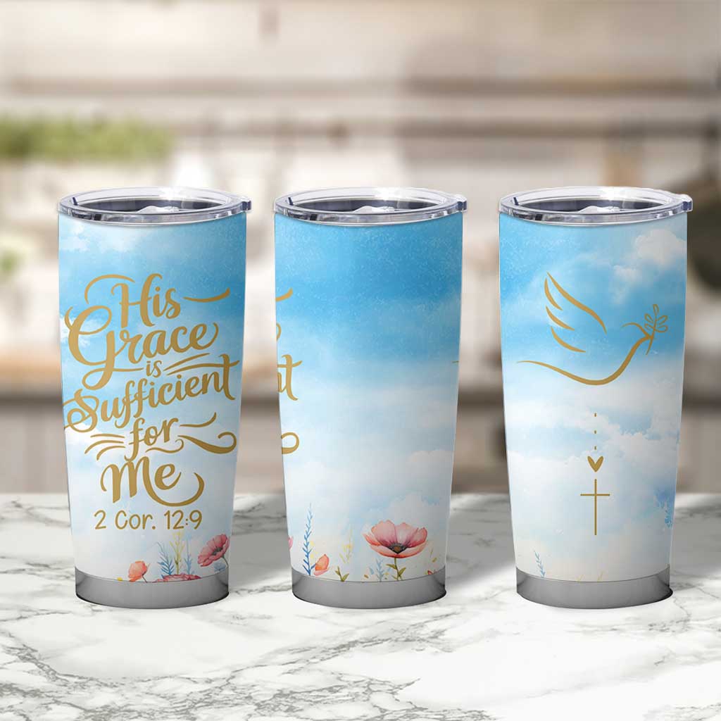 Christian Gifts For Women Tumbler Cup Encouraging Bible Verse Cross His Grace Is Sufficient For Me