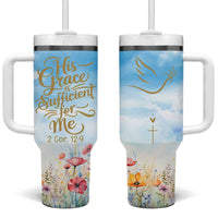 Christian Gifts For Women Tumbler With Handle Encouraging Bible Verse Cross His Grace Is Sufficient For Me