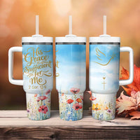 Christian Gifts For Women Tumbler With Handle Encouraging Bible Verse Cross His Grace Is Sufficient For Me