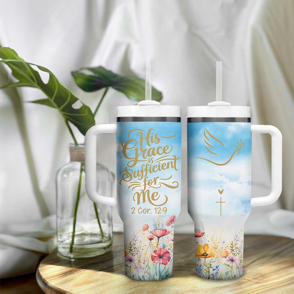 Christian Gifts For Women Tumbler With Handle Encouraging Bible Verse Cross His Grace Is Sufficient For Me