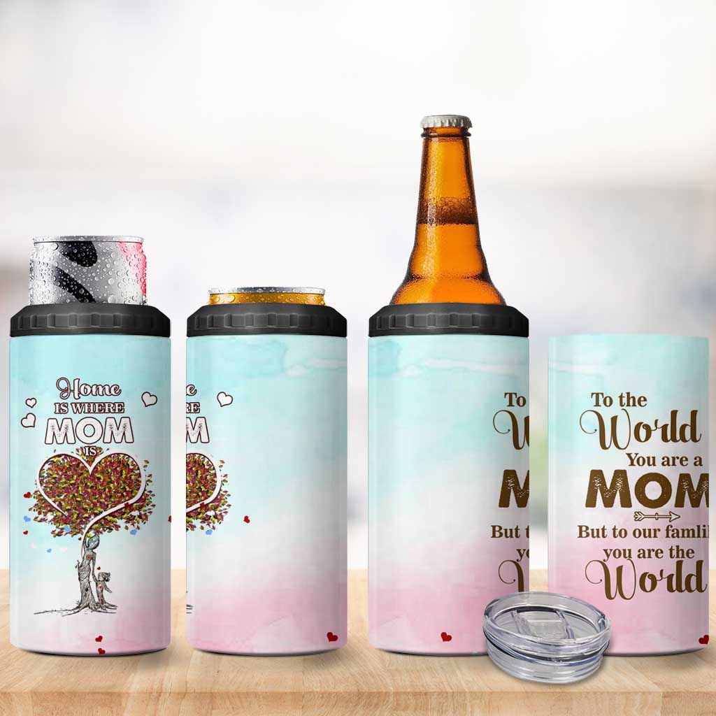 Mothers Day Mom Gifts 4 in 1 Can Cooler Tumbler Home is Where Mom Is
