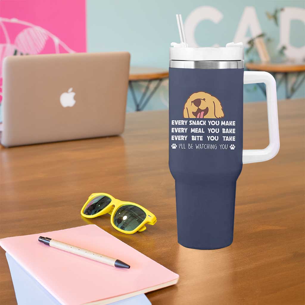 Funny Dog Lover Tumbler With Handle Retro Peeking Dog Every Snack You Make Fun Pet Humor