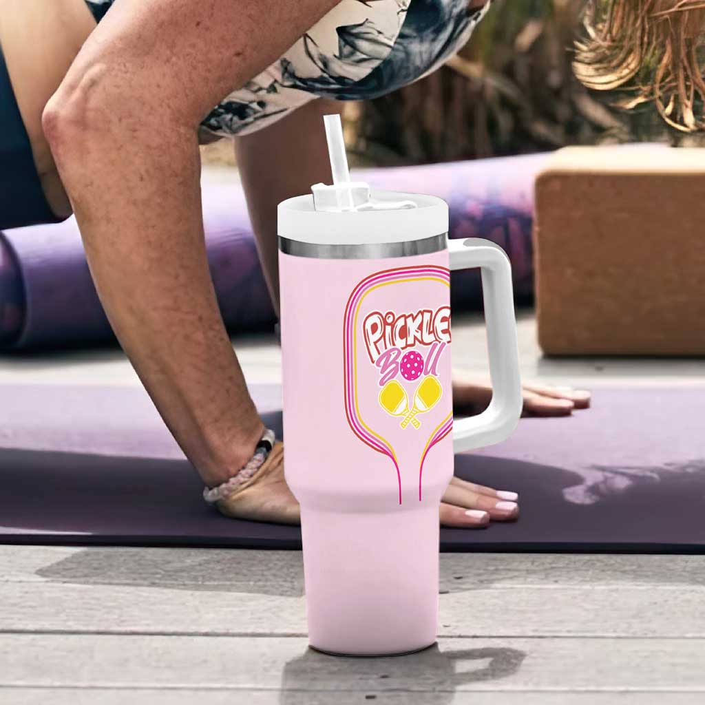 Pickleball Gifts For Women Tumbler With Handle Womens Pink Pickle Ball Lovers Player Coach