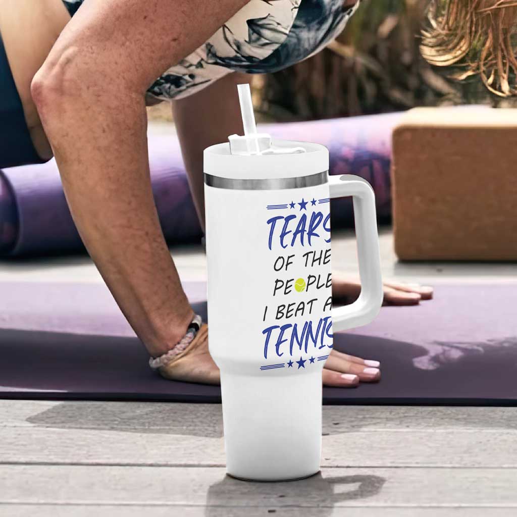 Funny Tennis Tumbler With Handle Tears Of The People I Beat At Tennis