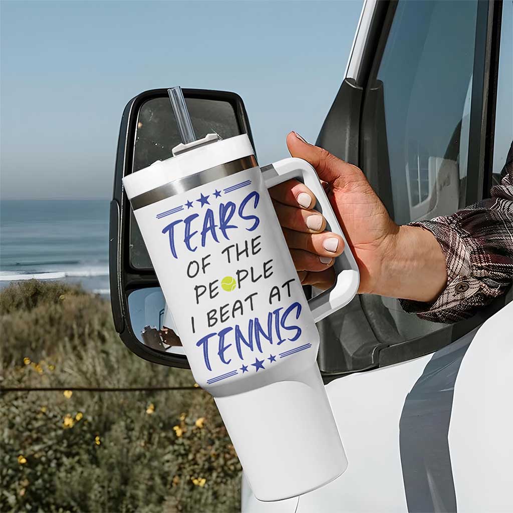 Funny Tennis Tumbler With Handle Tears Of The People I Beat At Tennis