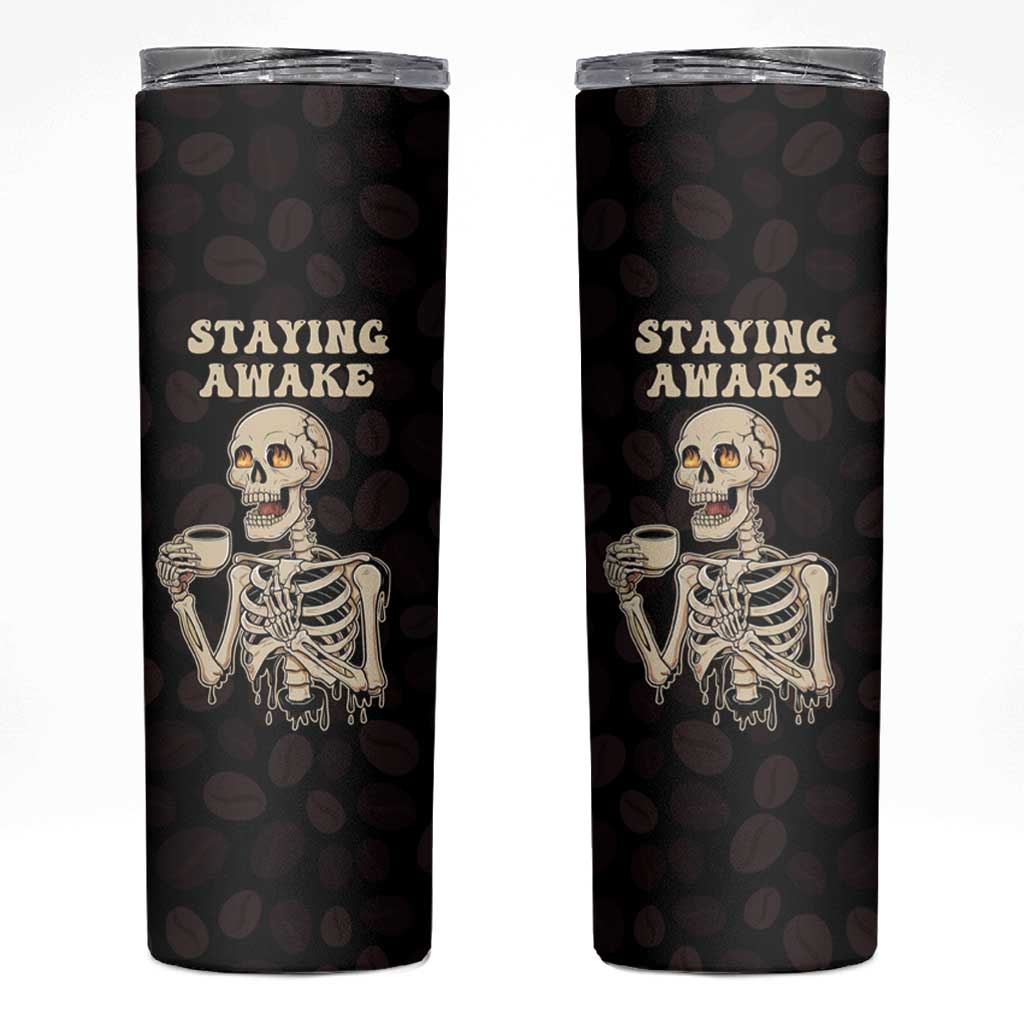 Funny Halloween Iced Coffee Skinny Tumbler Skeleton Drinking Coffee Coffee Caffeine Lover Coffee Brewer Staying Awake - Wonder Print Shop