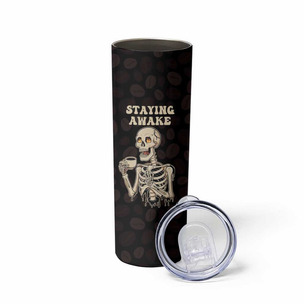 Funny Halloween Iced Coffee Skinny Tumbler Skeleton Drinking Coffee Coffee Caffeine Lover Coffee Brewer Staying Awake - Wonder Print Shop