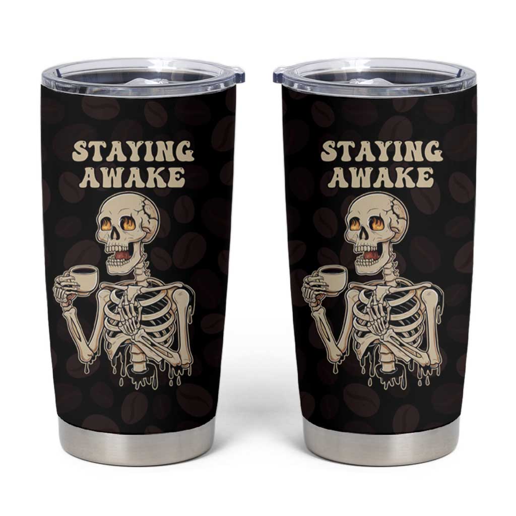 Funny Halloween Iced Coffee Tumbler Cup Skeleton Drinking Coffee Coffee Caffeine Lover Coffee Brewer Staying Awake - Wonder Print Shop