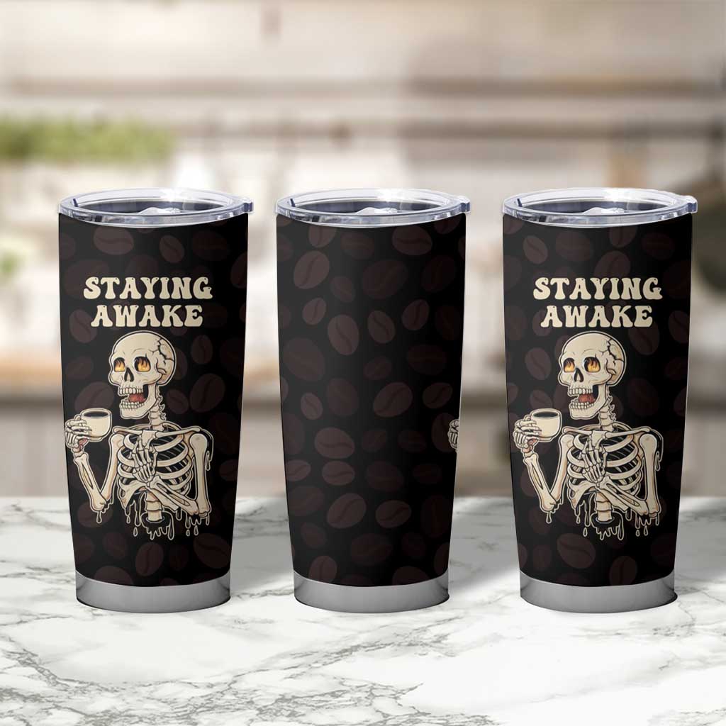 Funny Halloween Iced Coffee Tumbler Cup Skeleton Drinking Coffee Coffee Caffeine Lover Coffee Brewer Staying Awake - Wonder Print Shop