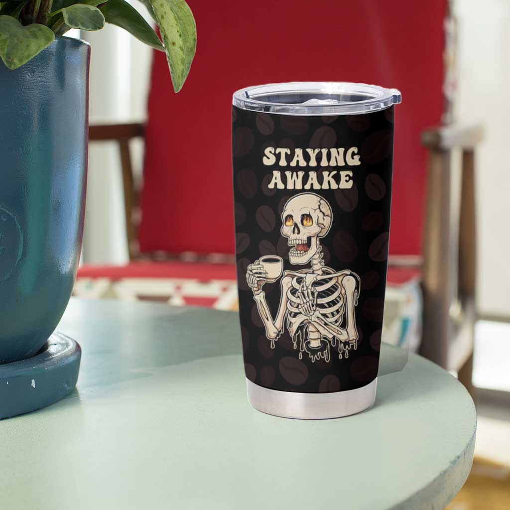 Funny Halloween Iced Coffee Tumbler Cup Skeleton Drinking Coffee Coffee Caffeine Lover Coffee Brewer Staying Awake - Wonder Print Shop