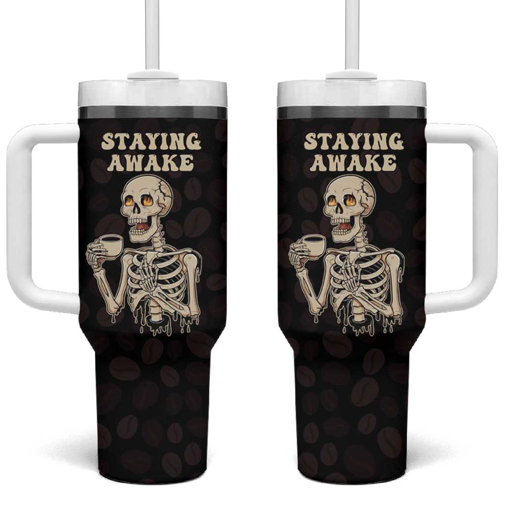 Funny Halloween Iced Coffee Tumbler With Handle Skeleton Drinking Coffee Coffee Caffeine Lover Coffee Brewer Staying Awake - Wonder Print Shop