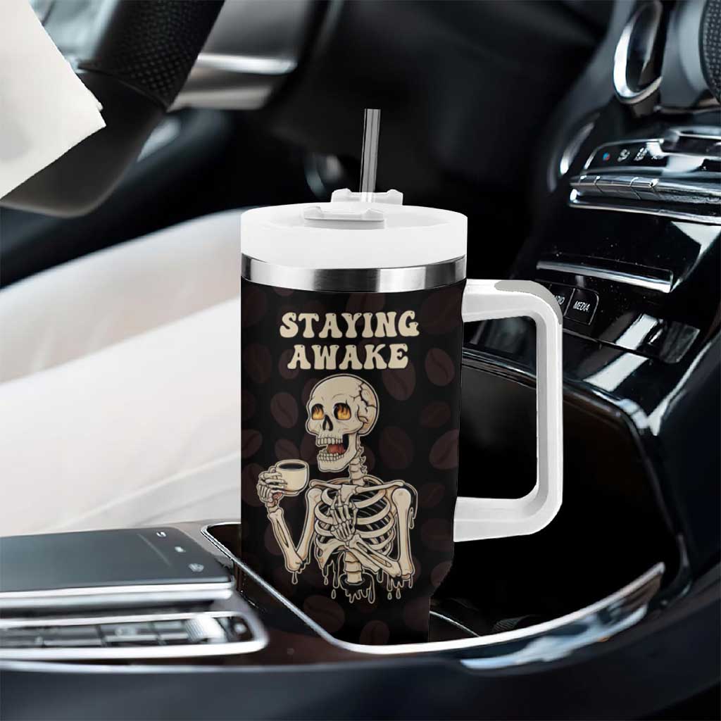 Funny Halloween Iced Coffee Tumbler With Handle Skeleton Drinking Coffee Coffee Caffeine Lover Coffee Brewer Staying Awake - Wonder Print Shop