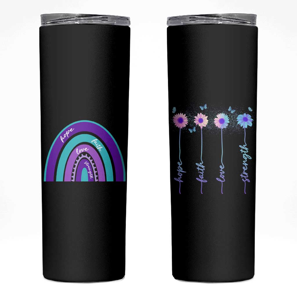 Suicide Prevention Awareness Skinny Tumbler Hope Faith Love Strength Teal Purple Christian Sunflower - Wonder Print Shop