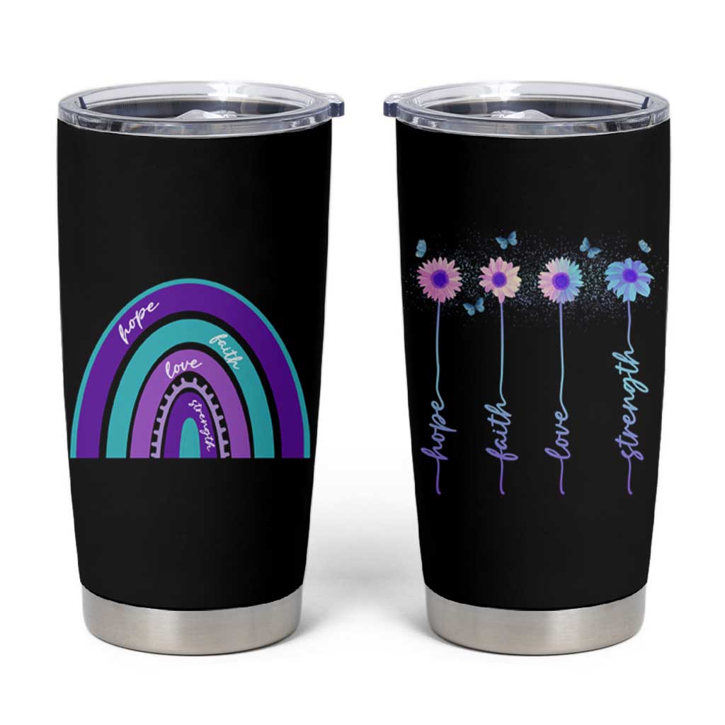 Suicide Prevention Awareness Tumbler Cup Hope Faith Love Strength Teal Purple Christian Sunflower - Wonder Print Shop