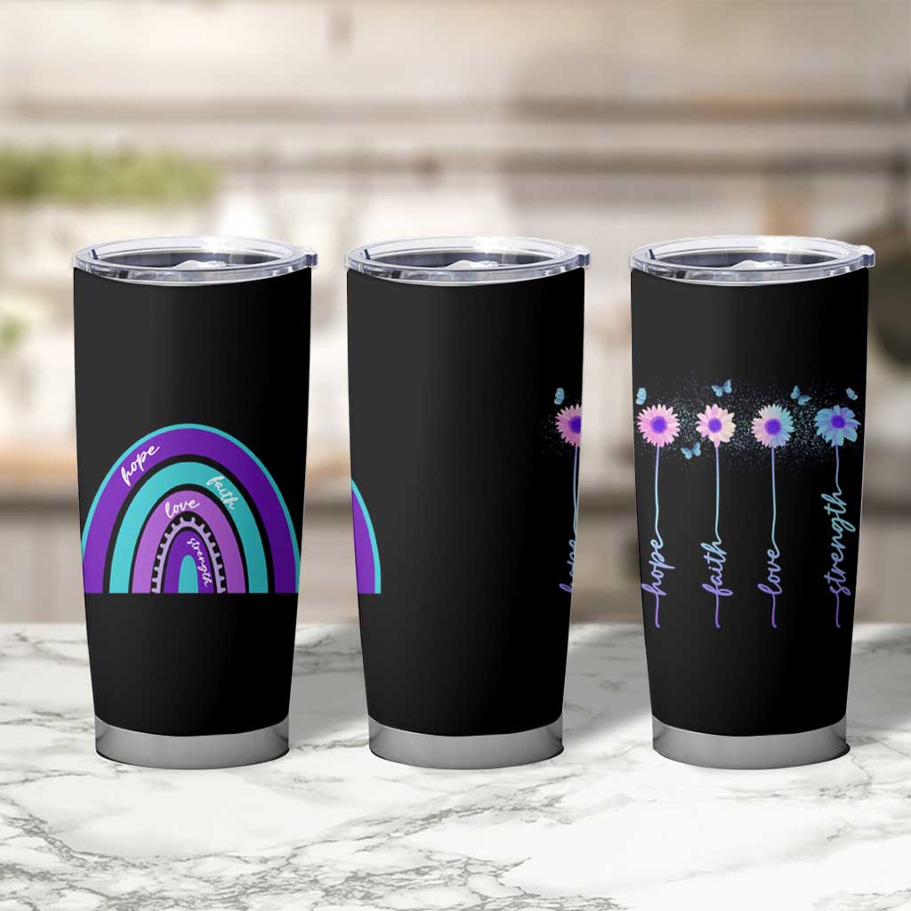 Suicide Prevention Awareness Tumbler Cup Hope Faith Love Strength Teal Purple Christian Sunflower - Wonder Print Shop