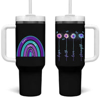 Suicide Prevention Awareness Tumbler With Handle Hope Faith Love Strength Teal Purple Christian Sunflower - Wonder Print Shop