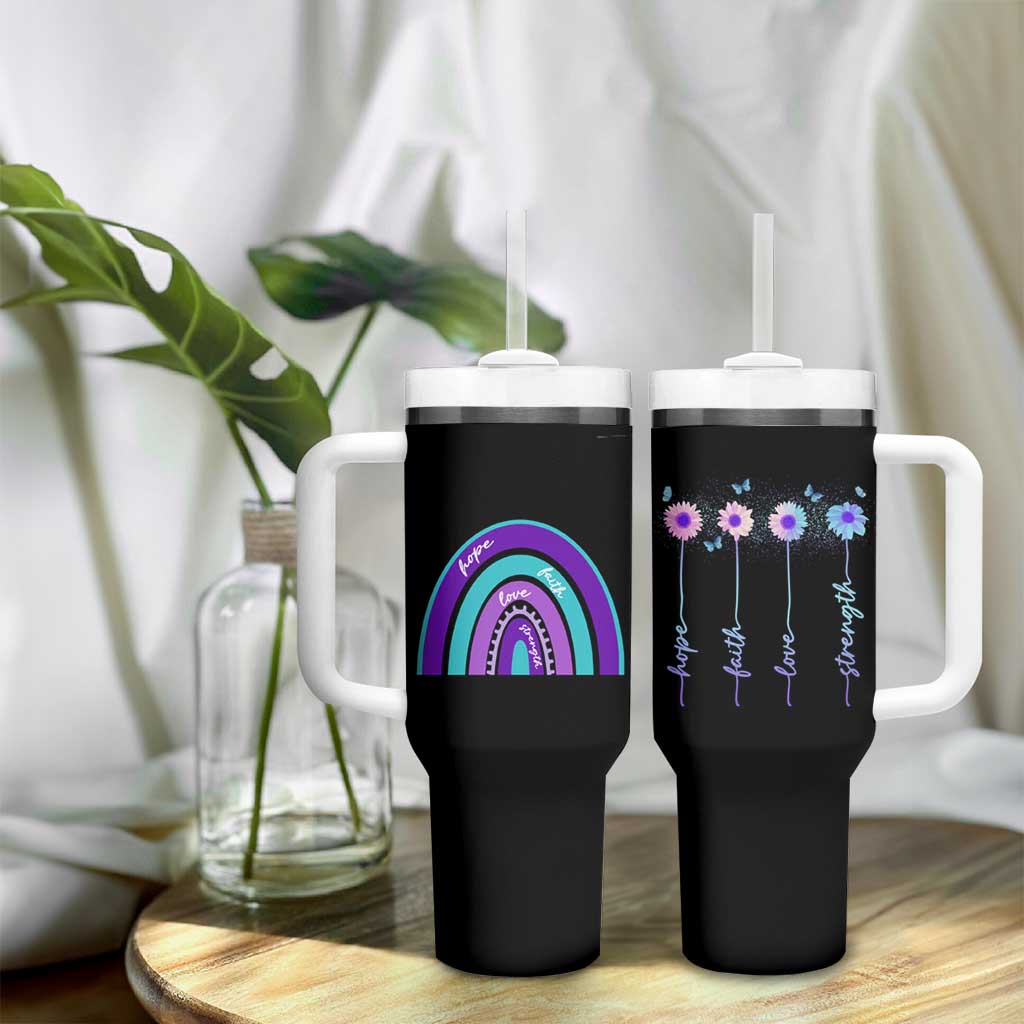 Suicide Prevention Awareness Tumbler With Handle Hope Faith Love Strength Teal Purple Christian Sunflower - Wonder Print Shop