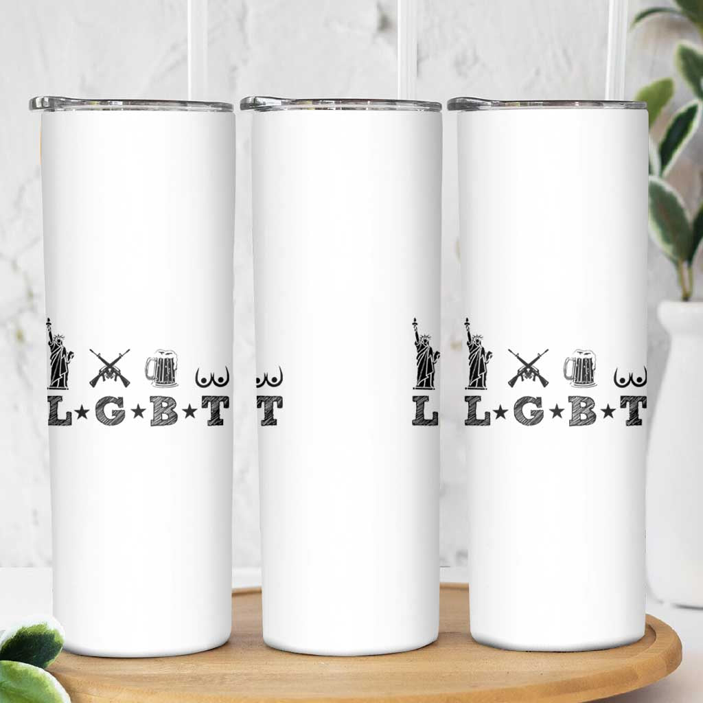 Funny LGBT Skinny Tumbler Liberty Gun Beer Tits - Wonder Print Shop