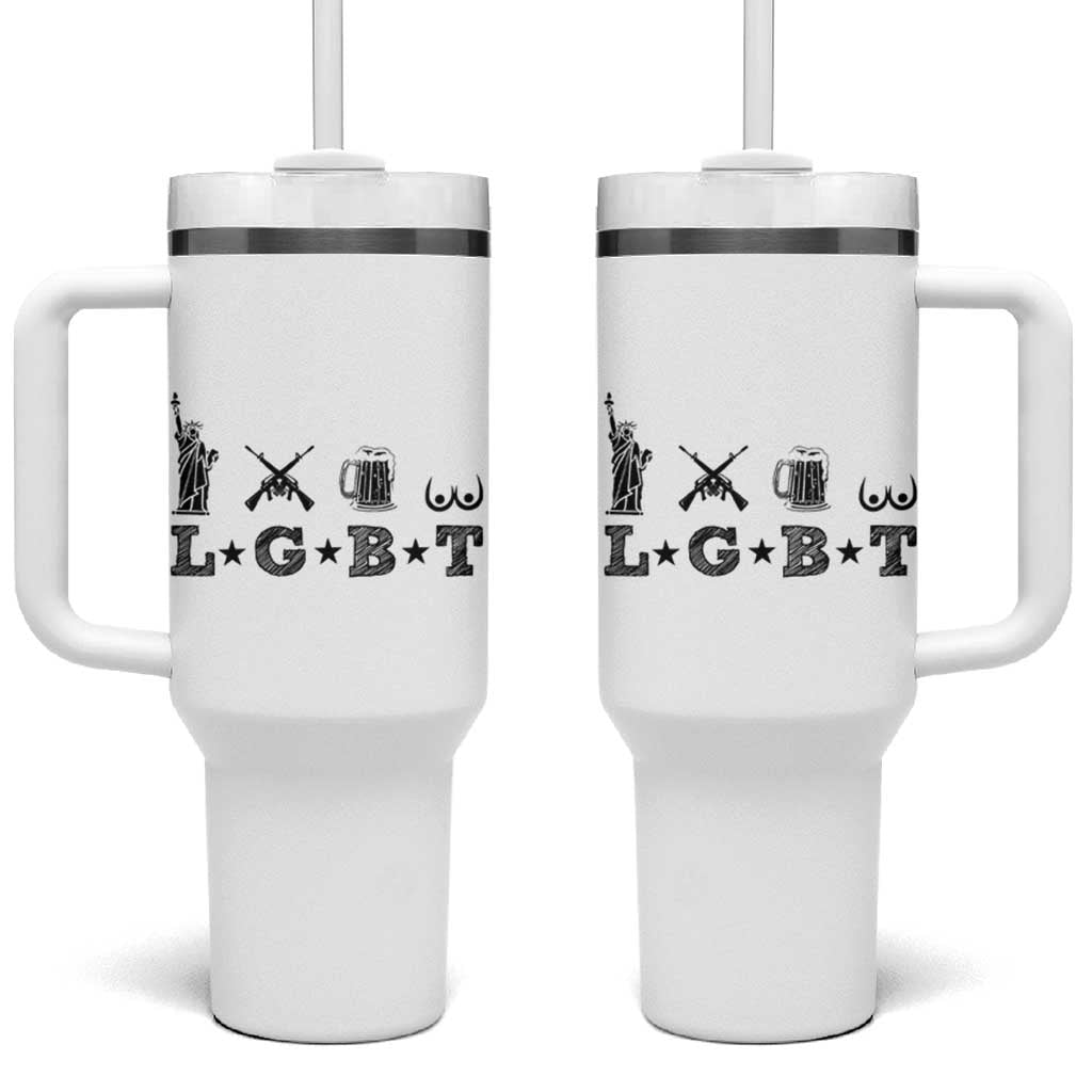 Funny LGBT Tumbler With Handle Liberty Gun Beer Tits - Wonder Print Shop