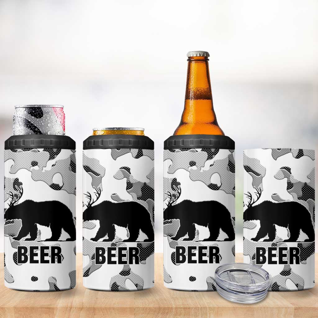 Funny Bear Beer Lovers 4 in 1 Can Cooler Tumbler Camo Bear Hunting - Wonder Print Shop