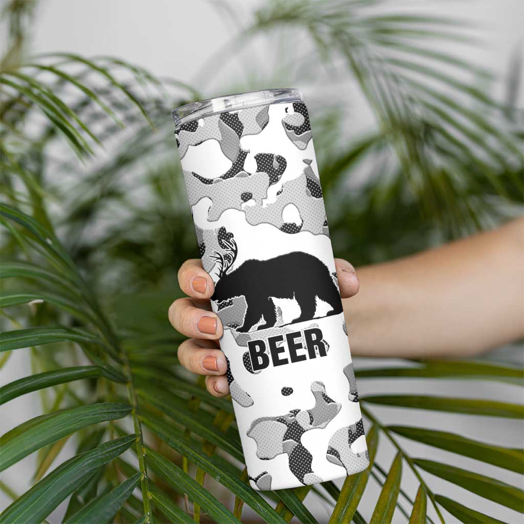 Funny Bear Beer Lovers Skinny Tumbler Camo Bear Hunting - Wonder Print Shop