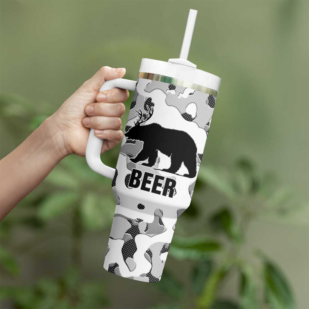Funny Bear Beer Lovers Tumbler With Handle Camo Bear Hunting - Wonder Print Shop