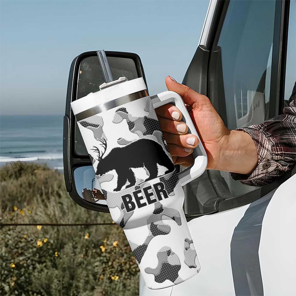 Funny Bear Beer Lovers Tumbler With Handle Camo Bear Hunting - Wonder Print Shop