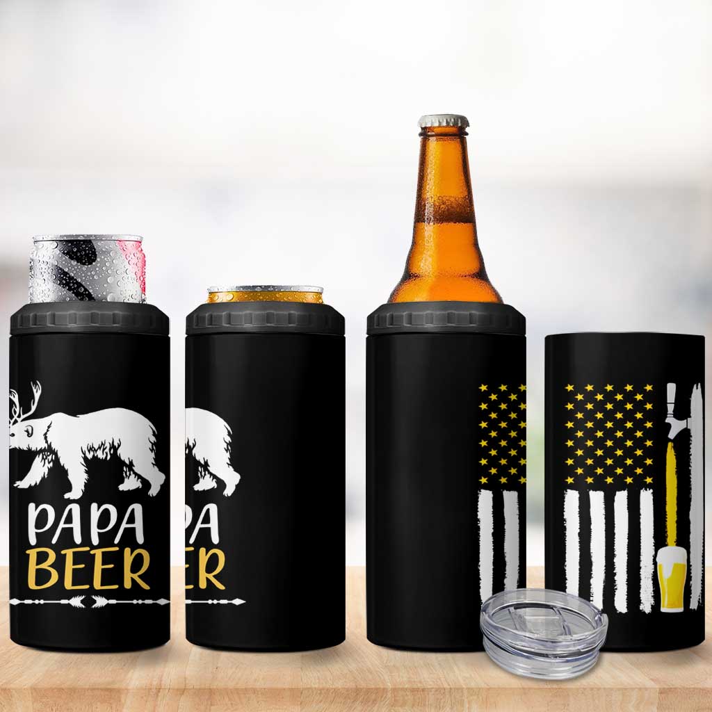 Gifts For Dad Father's Day 4 in 1 Can Cooler Tumbler Vintage Bear Deer Funny Beer Lovers American Flag - Wonder Print Shop