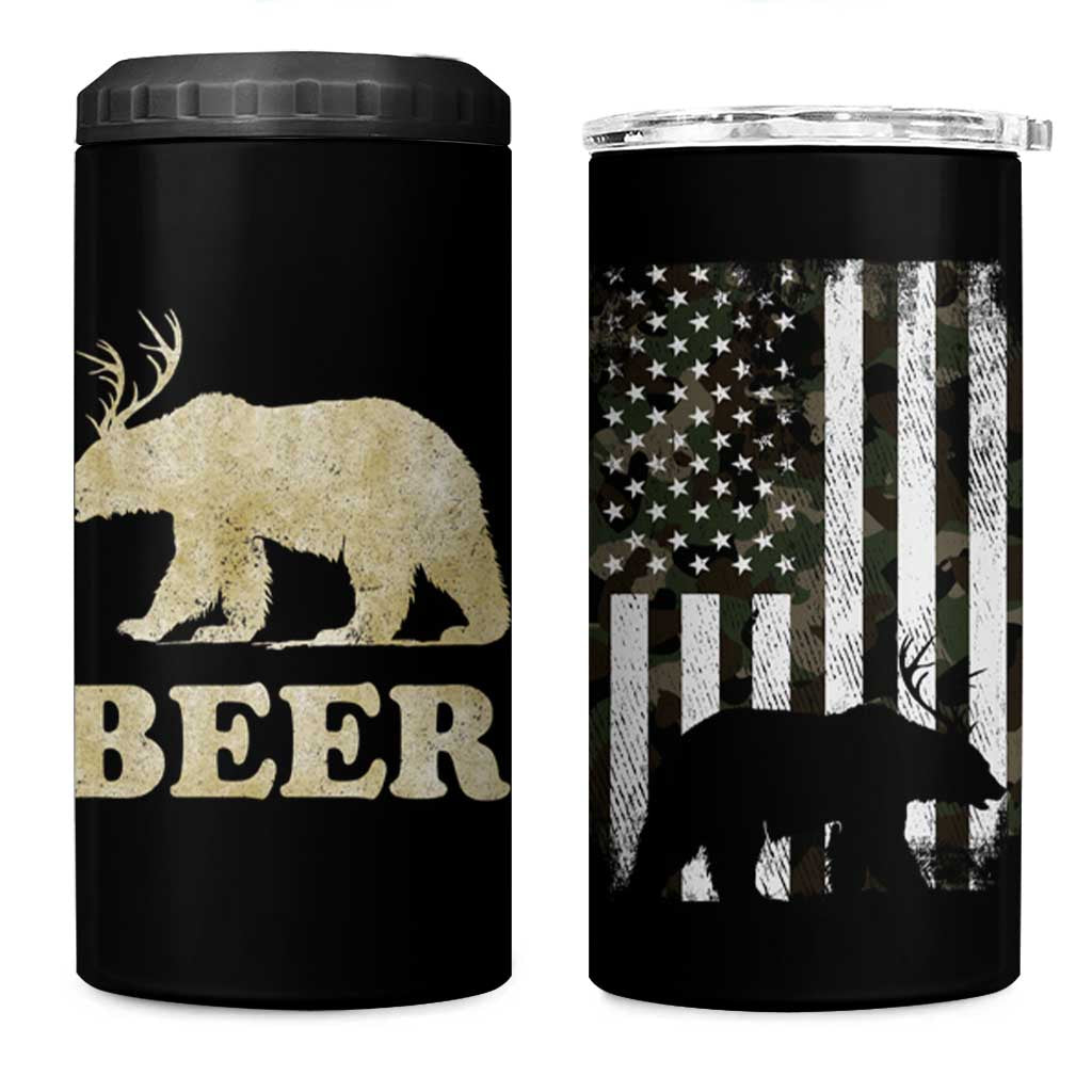 Funny Bear Beer Lovers 4 in 1 Can Cooler Tumbler Camo American Flag Hunting Gifts Men Dad Grandpa - Wonder Print Shop