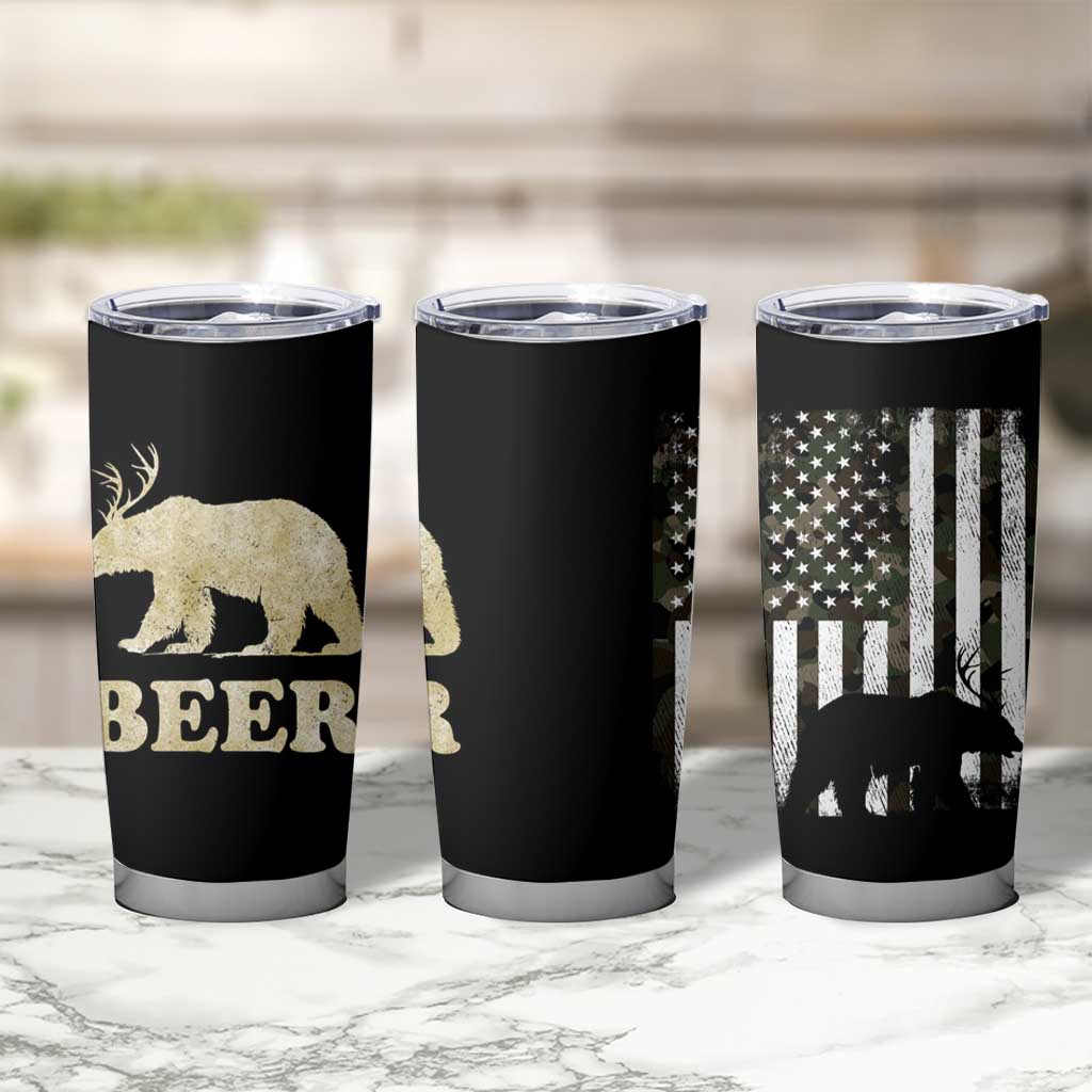 Funny Bear Beer Lovers Tumbler Cup Camo American Flag Hunting Gifts Men Dad Grandpa - Wonder Print Shop