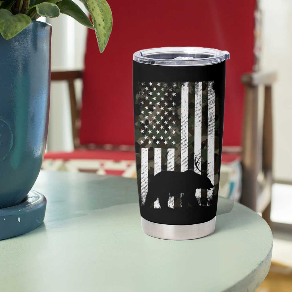 Funny Bear Beer Lovers Tumbler Cup Camo American Flag Hunting Gifts Men Dad Grandpa - Wonder Print Shop