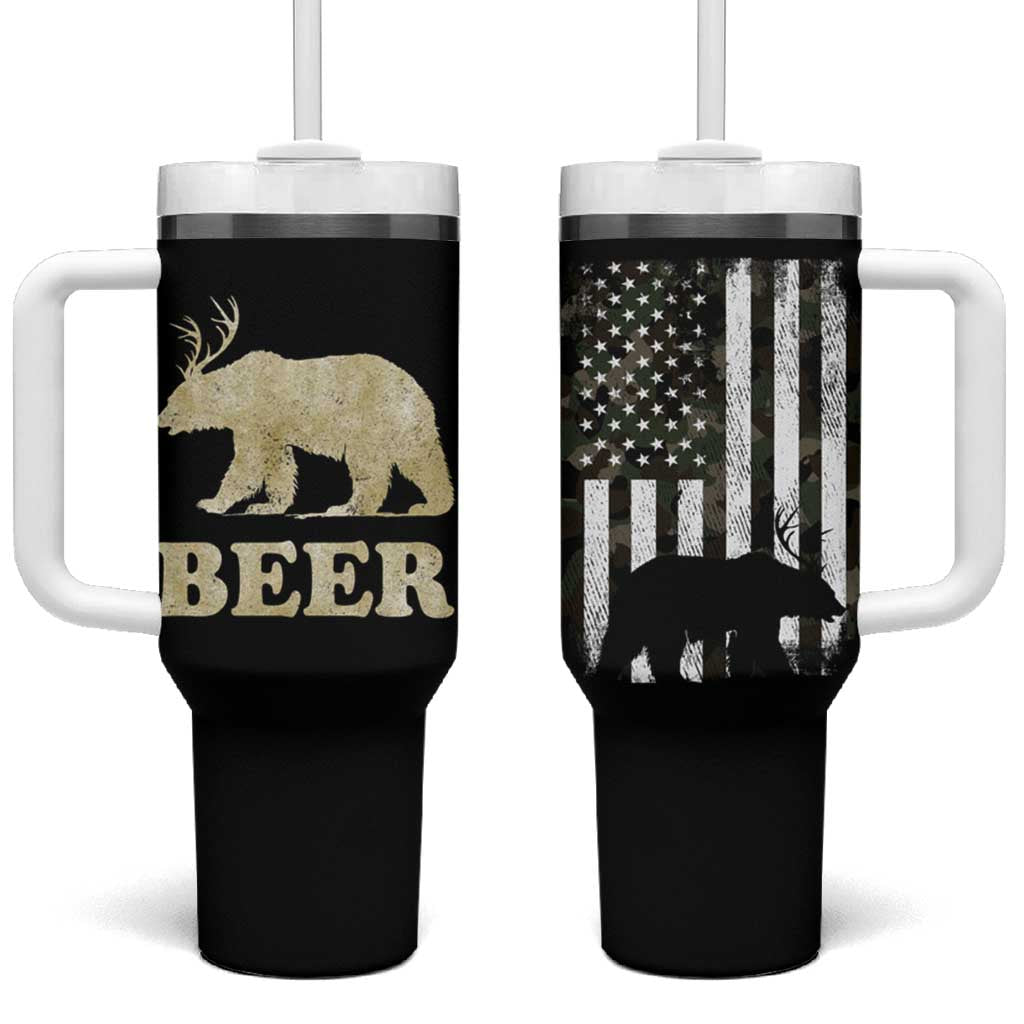 Funny Bear Beer Lovers Tumbler With Handle Camo American Flag Hunting Gifts Men Dad Grandpa - Wonder Print Shop