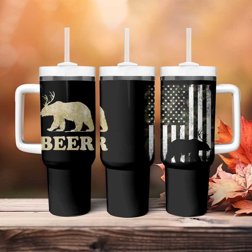 Funny Bear Beer Lovers Tumbler With Handle Camo American Flag Hunting Gifts Men Dad Grandpa - Wonder Print Shop