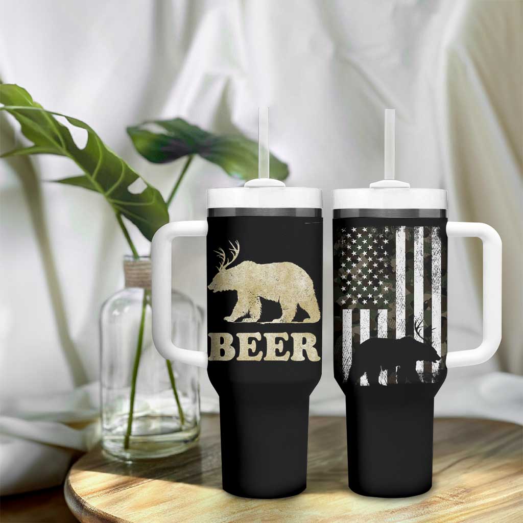 Funny Bear Beer Lovers Tumbler With Handle Camo American Flag Hunting Gifts Men Dad Grandpa - Wonder Print Shop