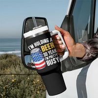 Funny Mens Drinking Tumbler With Handle I'm Holding a Beer So Yeah I'm Pretty Busy American Flag - Wonder Print Shop
