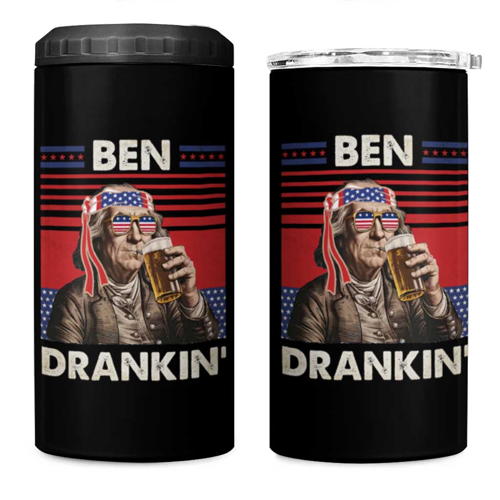 Funny 4th July Beer Lovers 4 in 1 Can Cooler Tumbler Ben Drankin Drinking Patriotic - Wonder Print Shop