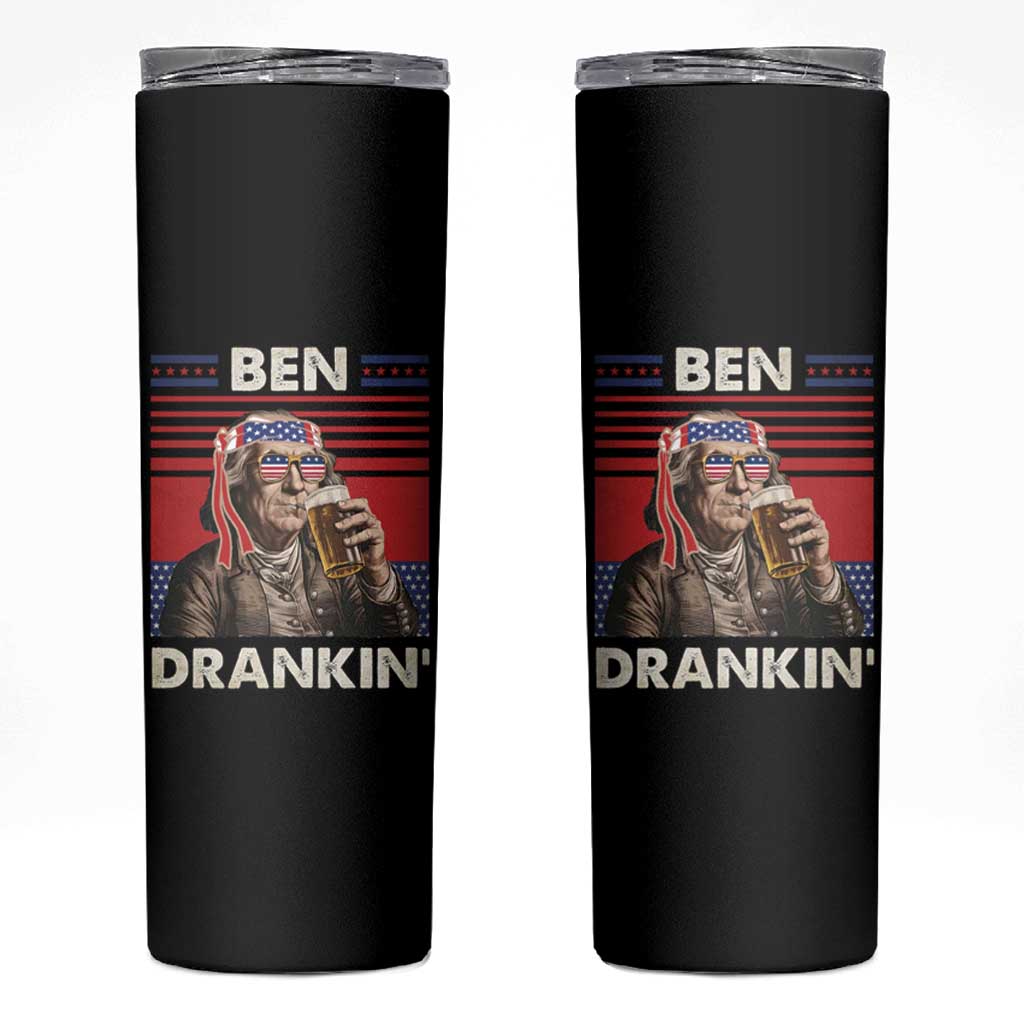 Funny 4th July Beer Lovers Skinny Tumbler Ben Drankin Drinking Patriotic - Wonder Print Shop