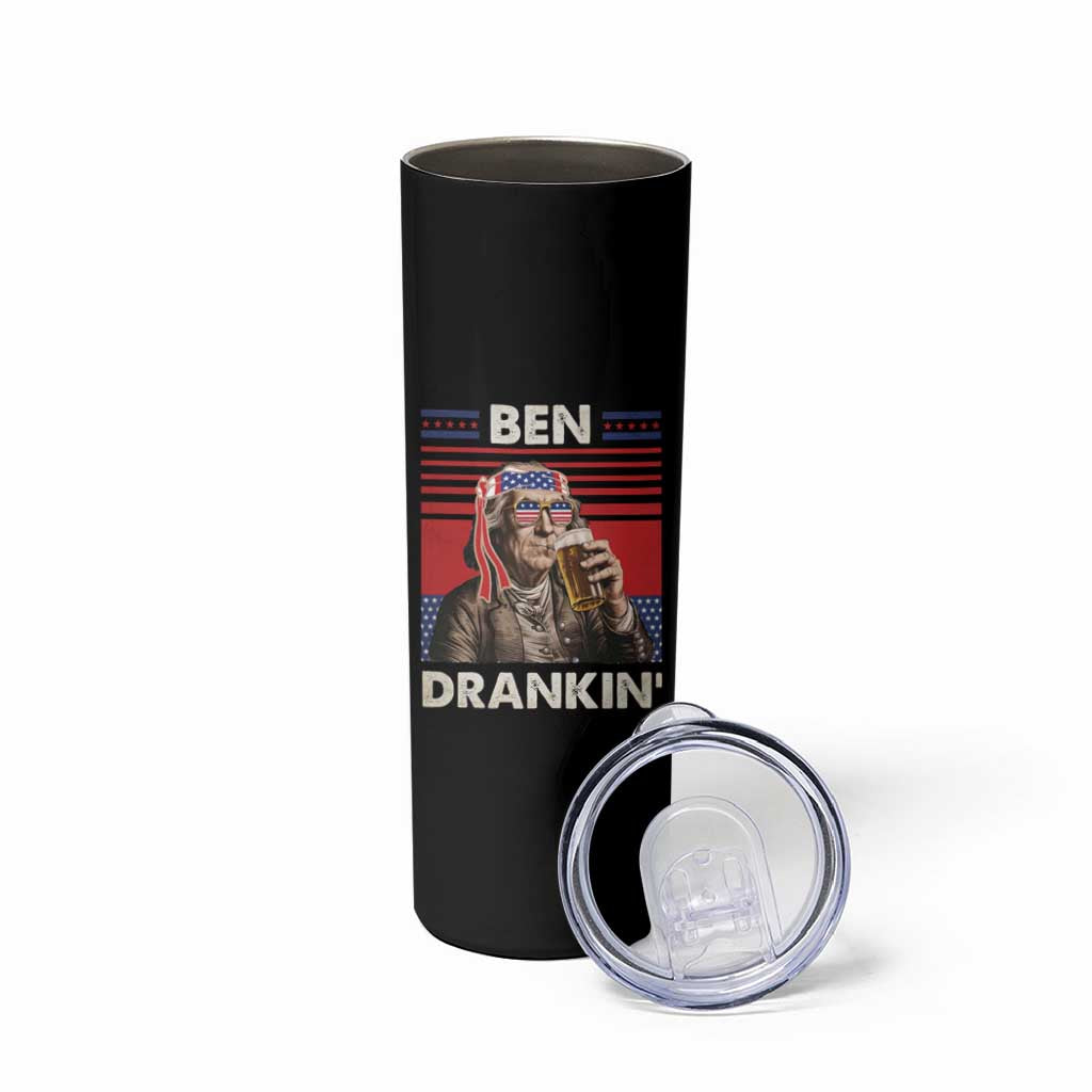 Funny 4th July Beer Lovers Skinny Tumbler Ben Drankin Drinking Patriotic - Wonder Print Shop