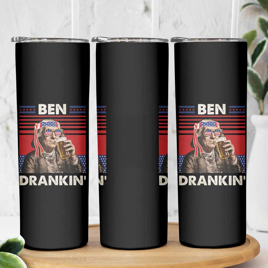 Funny 4th July Beer Lovers Skinny Tumbler Ben Drankin Drinking Patriotic - Wonder Print Shop