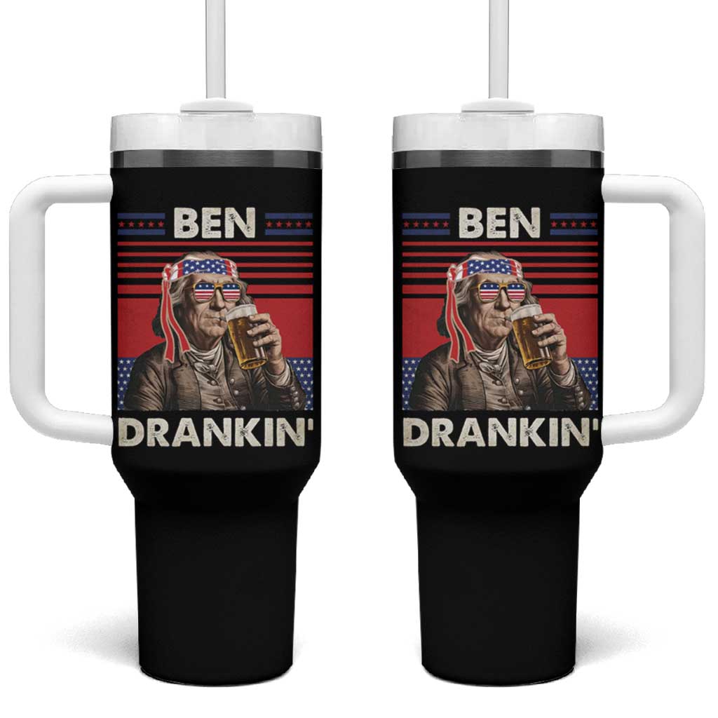 Funny 4th July Beer Lovers Tumbler With Handle Ben Drankin Drinking Patriotic - Wonder Print Shop