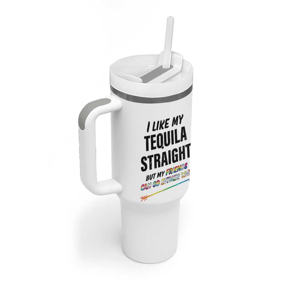 LGBTQ Rainbow Pride Ally Tumbler With Handle I Like My Whiskey Straight But My Friends Can Go Either Way Whiskey Drinking Joke