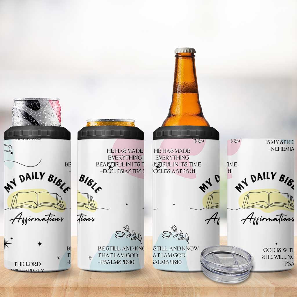 Daily Bible Affirmations 4 in 1 Can Cooler Tumbler Christian Mental Health Encouraging Gift