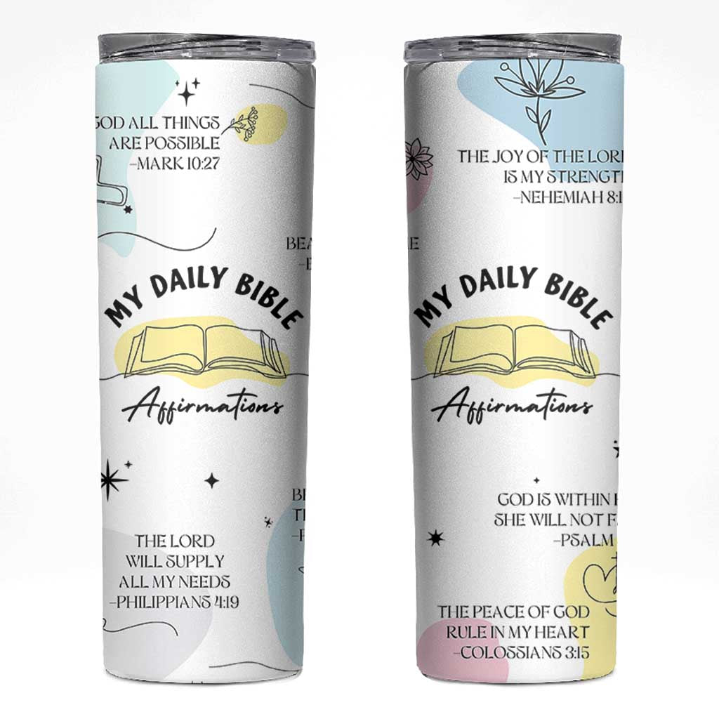 Daily Bible Affirmations Skinny Tumbler Christian Mental Health Encouraging Gift