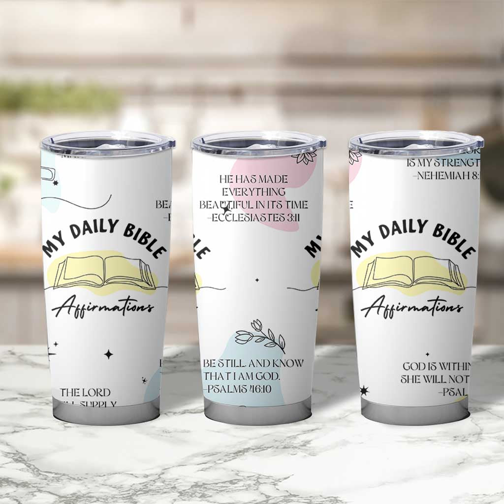 Daily Bible Affirmations Tumbler Cup Christian Mental Health Encouraging Gift