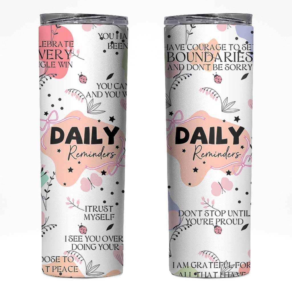 Daily Reminders Skinny Tumbler Self Care Mental Health Positive Daily Affirmations Gifts