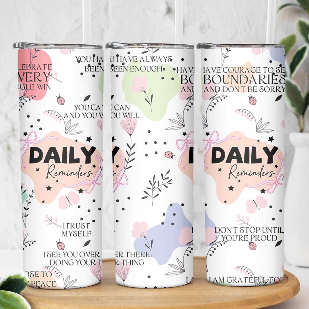 Daily Reminders Skinny Tumbler Self Care Mental Health Positive Daily Affirmations Gifts
