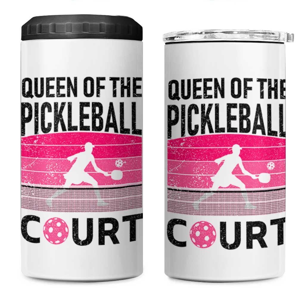 Pickleball Gifts For Women 4 in 1 Can Cooler Tumbler Queen Of The Court Pink Pickle Ball Lovers Player Coach