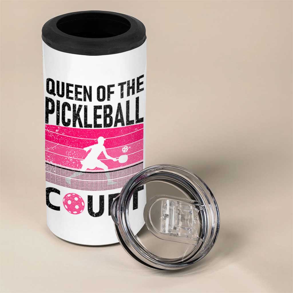 Pickleball Gifts For Women 4 in 1 Can Cooler Tumbler Queen Of The Court Pink Pickle Ball Lovers Player Coach