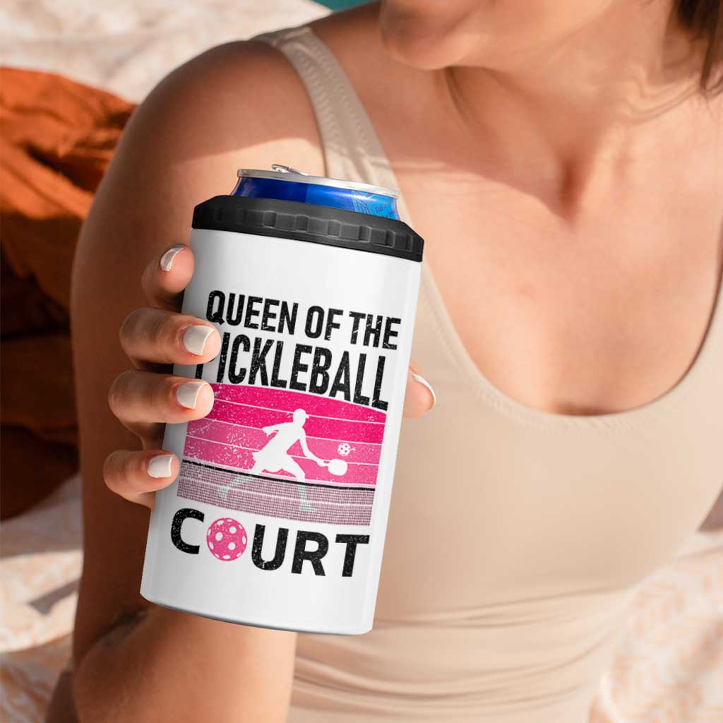 Pickleball Gifts For Women 4 in 1 Can Cooler Tumbler Queen Of The Court Pink Pickle Ball Lovers Player Coach