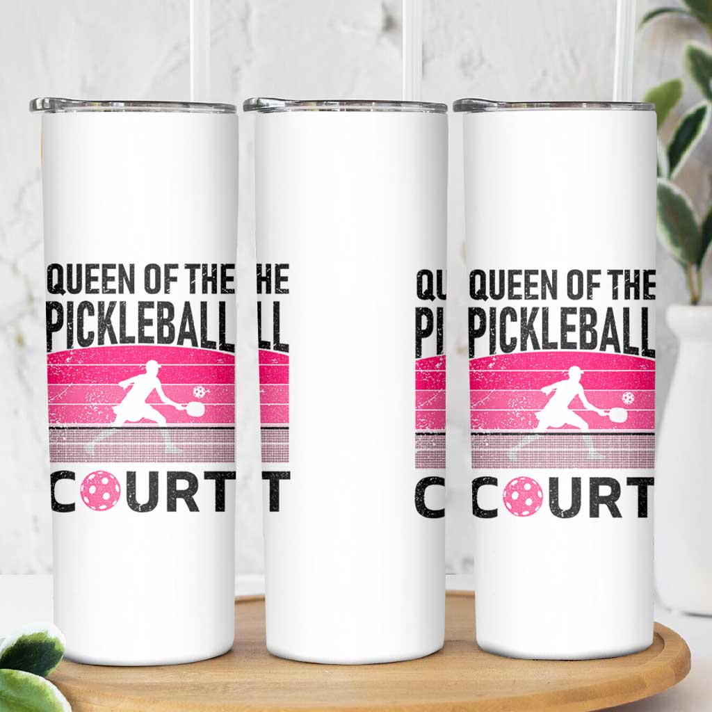Pickleball Gifts For Women Skinny Tumbler Queen Of The Court Pink Pickle Ball Lovers Player Coach